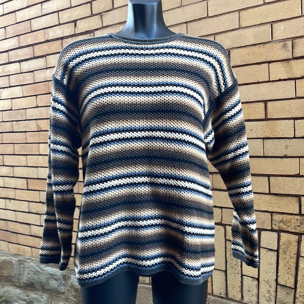 Vintage 90s Concrete Mix Chunky Grunge Striped Coastal Knit Sweater Medium